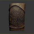 Handcrafted Wooden Pen Holder With Carved Tree Landscape Design For Desk Decor