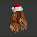 Back View Of Golden Brown Long Hair Wearing Red Santa Hat