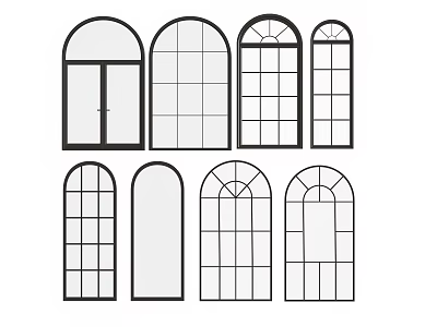 Casement Windows In Various Shapes With Arched Tops Grid Patterns And Classic Styles 3d model