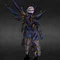 Game Movie Character In Blue And Gold Warrior Armor With Wings