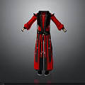 Red And Black Traditional Long Robe Costume With Decorative Belt And Sleeve Details