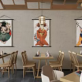 Modern Restaurant Interior With Bar Counter White Bowls And Wine Bottles