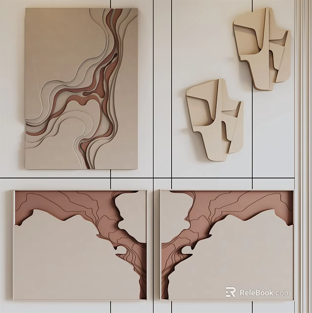 Modern Abstract Wall Decor With Geometric Shapes And Textured Beige Brown Panels 3d model 