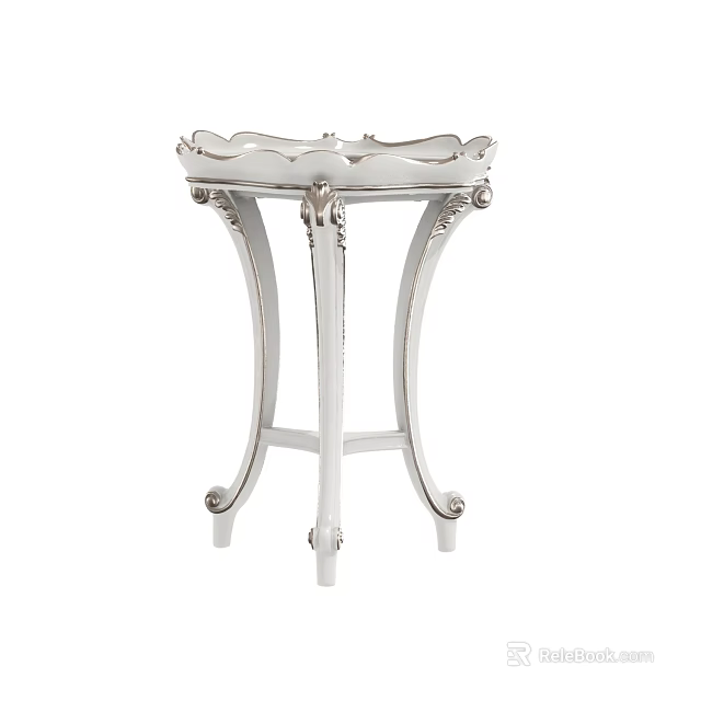 Elegant White Round Side Table With Ornate Carved Details And Curved Legs 3d model 