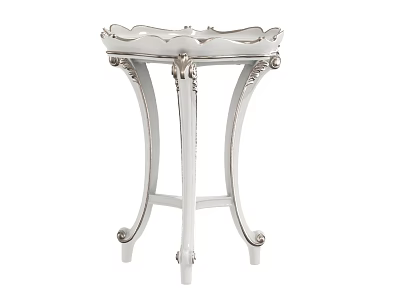 Elegant White Round Side Table With Ornate Carved Details And Curved Legs 3d model