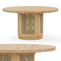 Natural Round Wooden Dining Table with Woven Base and Simple Design Structure 3d model