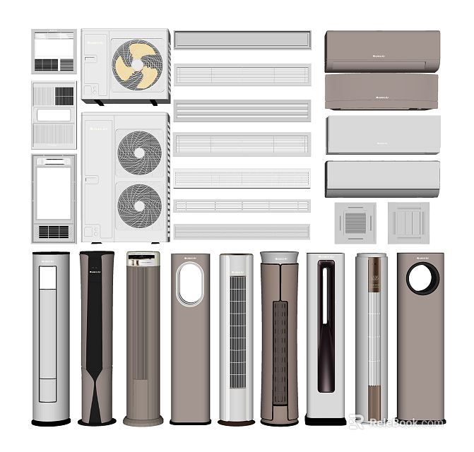 Various Types of Air Conditioner Fans with Modern Design and Neutral Colors for Home Use 3d model 