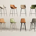 Modern Bar Stools In Multiple Colors With Stylish Design And Metal Frames 3d model