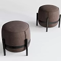 Set of Two Brown Upholstered Ottoman with Black Legs and Decorative Straps