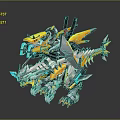 Colorful Mechanical Dinosaur Creature With Yellow Gray Armor Wings And Glowing Blue Accents