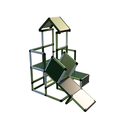 Children's Play Area With Slide Tower And Metal Frame Structure 3d model