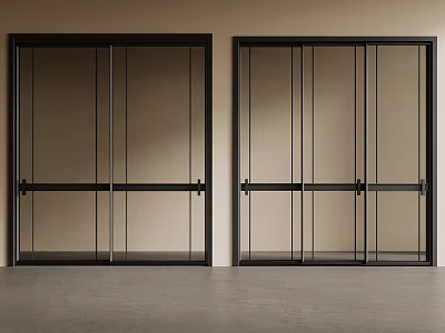 Modern Sliding Doors With Black Frames And Glass Panels In Minimalist Space 3d model