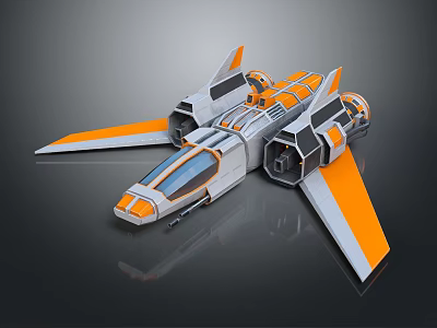 Sleek Futuristic Sci-Fi Spaceship With Orange Gray Body Cockpit And Aerodynamic Wings 3d model