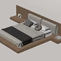 Modern Double Bed With Wooden Headboard Gray Bedding And Side Nightstands