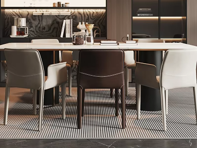 Modern Dining Table Set With Beige And Brown Chairs In Elegant Contemporary Interior Design 3d model