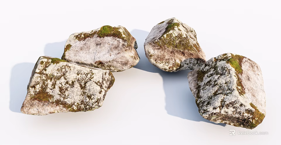 Natural Stone And Wood With Mossy Textured Surfaces For Decorative Use 3d model 