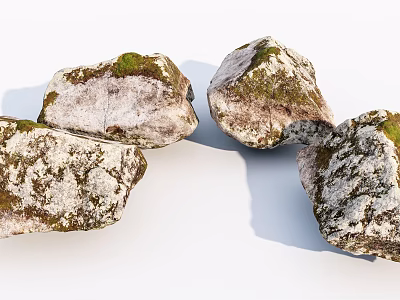 Natural Stone And Wood With Mossy Textured Surfaces For Decorative Use 3d model