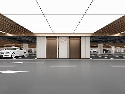 Elegant Modern Elevator Corridor Design In Spacious Bright Luxury Underground Public Parking Lot 3d model