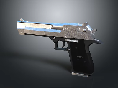 Silver Metal Pistol With Black Grip And Shiny Barrel Design Details 3d model