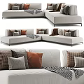 Modern Sectional Sofa With Multiple Colored Pillows And Cozy Blanket 3d model