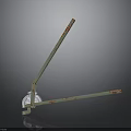 Green Metal Stand with L Shaped Structure Red Rust and White Wheels