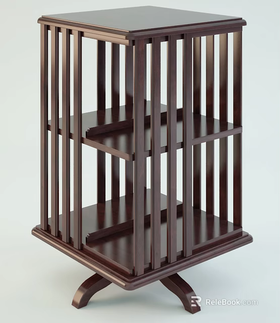 Dark Brown Wooden Side Table with Open Design Multi Tier Shelves Modern Home Decor 3d model 