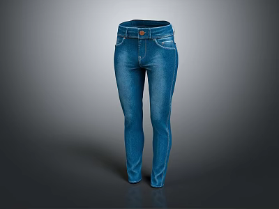Blue Slim Fit Denim Jeans With High Waist Design And Casual Look 3d model