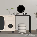 Modern Dressing Table Interior With Round Mirror White Stool And Potted Plant 3d model