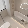 Modern Bathroom Interior With Cloud Neon Mirror Black Towel Rack White Vanity And Shower Area