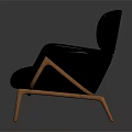 Comfortable Black Leather Armchair With High Backrest And Sturdy Wooden Legs