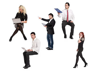 Group Of Business Professionals In Various Work Poses With Devices 3d model