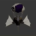 Steampunk Flying Vessel with White Canvas Canopy Purple Interior Wooden Structure and White Wings