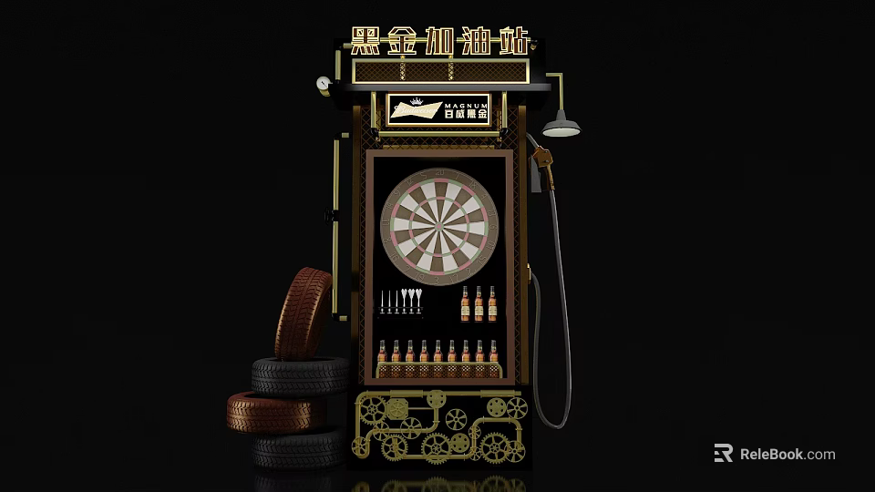 Vintage Industrial Style Dartboard Sports Equipment With Darts Leather Straps And Tires 3d model 