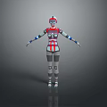 Game And Movie Robot Character Futuristic Design With Red Blue White Gray Mechanical Armor Helmet