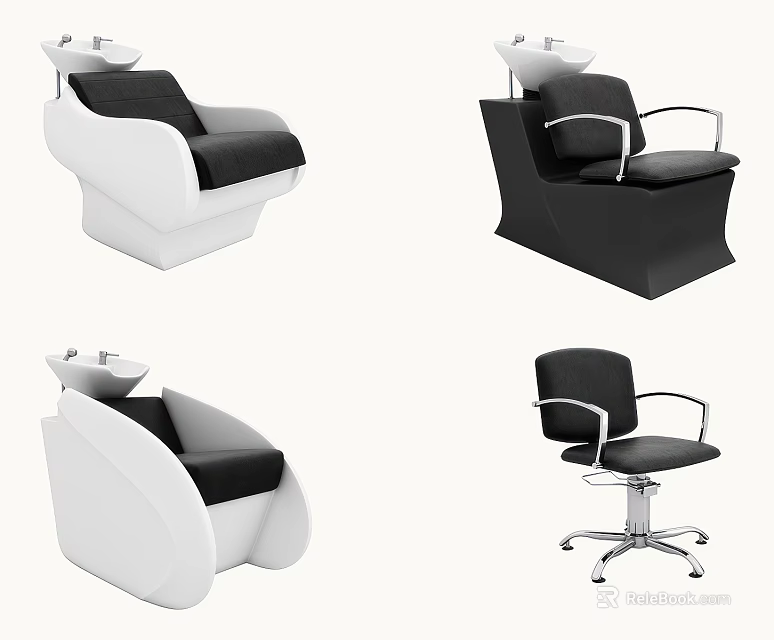 Modern Barber And Shampoo Chairs With Black White Design And Comfortable Seats 3d model 