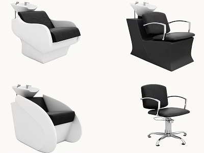 Modern Barber And Shampoo Chairs With Black White Design And Comfortable Seats 3d model