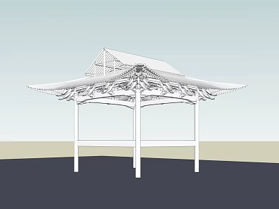 Ancient Architectural Pavilion With Traditional Roof And Intricate Carvings Supported By Wooden Pillars 3d model