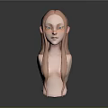 3D Rendered Child Head with Pink Long Hair Elf Ears Green Eyes and Light Skin