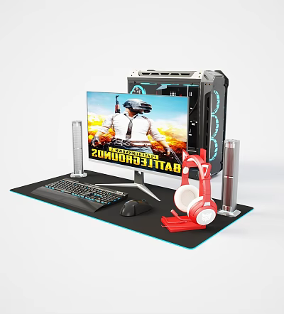 Modern Computer Desktop Computer Host Monitor Audio Headset 3d model