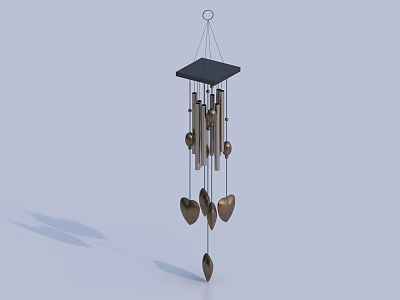 Modern Pendant Light with Black Square Top and Hanging Metal Heart Decorations 3d model