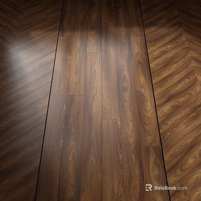 Natural Wooden Flooring Design With Straight And Herringbone Installation Patterns 3d model 
