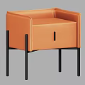 Modern Orange Leather Bedside Table With Drawer And Black Metal Legs