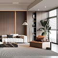 Modern Living Room Interior With White Brown Sofas Coffee Table Rug And Wooden Wall