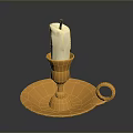 Elegant White Candle In Golden Candlestick Holder With Tray And Handle
