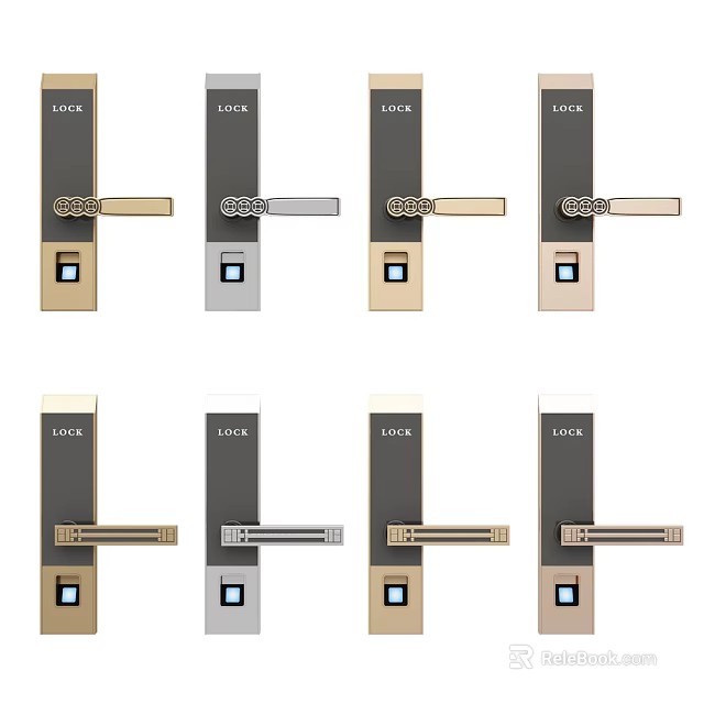 Modern Door Handles With Lock In Gold And Silver Color Variations 3d model