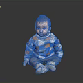 Baby Sitting on Black Reflective Floor Wearing Plaid Sweater Gray Pants and Light Shoes