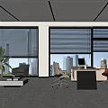 Modern Office Interior Design With Desk Ergonomic Chair Sofa Plants And Blind Windows