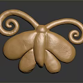 Shiny Golden Butterfly Ornament With Spiral Antennae And Artistic Decorative Design