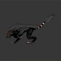 Game Movie Character With Gray Fur Red Eyes Striped Tail And Sharp Claws