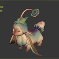 Cute 3D Fantasy Creature Design with Blue White Body Decorative Head Flower and Colorful Tail
